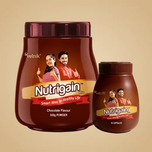 Nutrigain Muscle Gain Supplement for Men & Women | 500gm + 60 Capsules