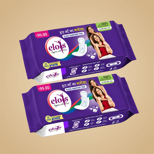 Elois Ultra Soft Cotton Sanitary Pads for Women XL 280mm With Heavy Flow Protection, Leak Lock Technology & Odour Control 40 Pads | Pack of 2