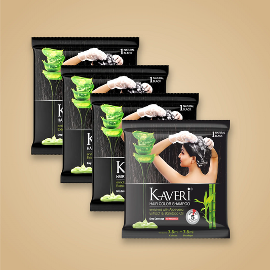 Shampoo Hair Colour Black for Men & Women (Natural Black) with Aloe Vera & Bamboo Extract | 60 ml (60 g) | Pack of 4