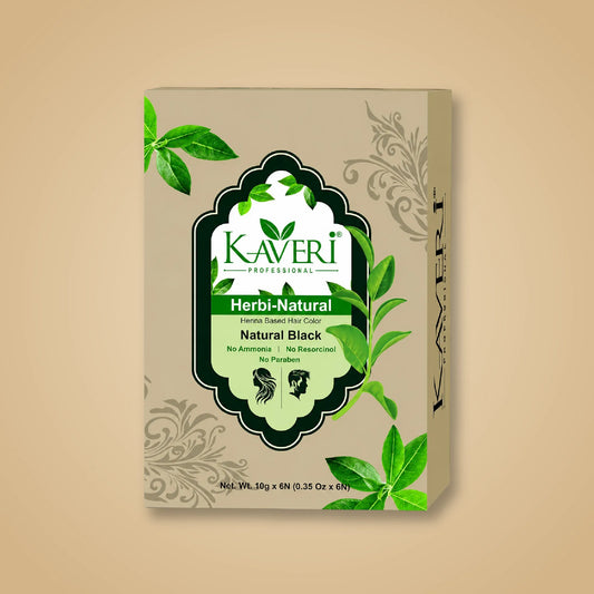 Kaveri Natural Black Hair Dye for Grey Coverage & Hair Coloring – Pack of 6 x 10g