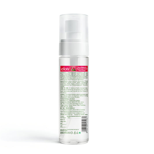 Elois Rose Water & Hyaluronic Acid Face Toner | Deep Hydration & Skin Refreshing Toner | Alcohol Free & Gentle on Skin | Paraben & Sulphate Free | For All Skin Types | 100 ml
