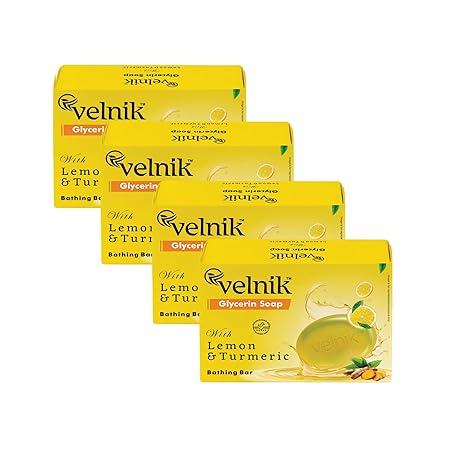 Velnik Glycerin Soap With Lemon and Turmeric Bathing Bar Soap for Soft, Glowing, Moisturizes Skin & Body, Paraben-Free Body Soaps For Bath Ideal for Men & Women 75 GM (Pack of 3,4 & 6)