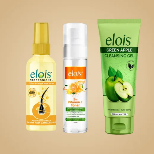 Elois Skin & Hair Care Combo – Hair Serum + Vitamin C Toner + Green Apple Cleansing Gel