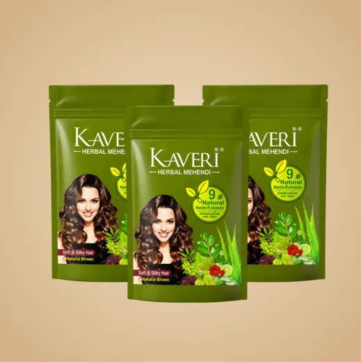 Kaveri Herbal Mehendi Natural Brown Hair Color – 100% Herbal Henna Powder for Soft & Shiny Hair (150g x 3 Pack)