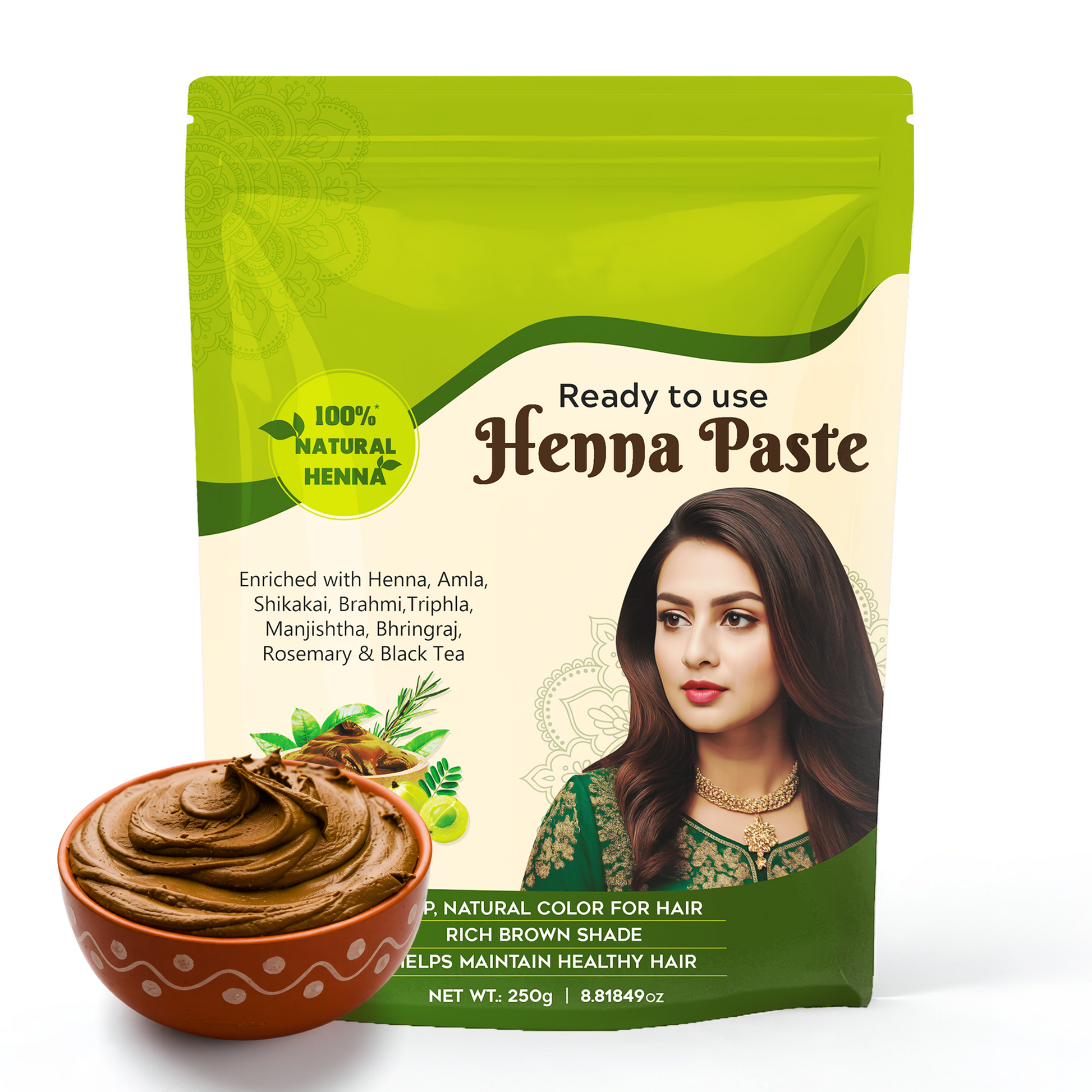 KAVERI Ready to Use Henna Paste for Hair | Natural Hair Color with Henna, Amla & Shikakai | Rich Brown Shade | No Chemicals | Helps Nourish & Strengthen Hair | 250g