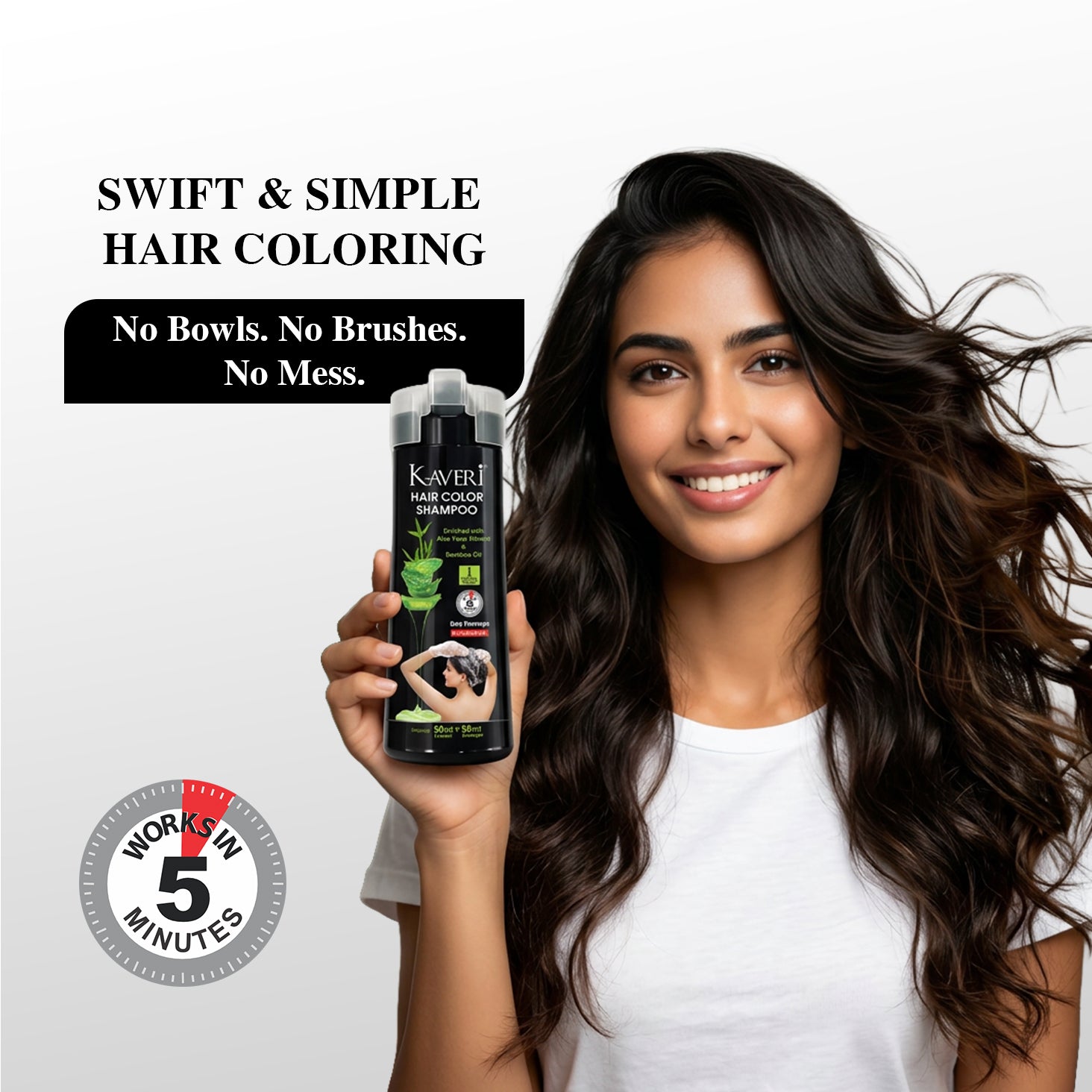 Kaveri Hair Color Shampoo For Men & Women (Natural Black 180Ml) No Ammonia, No Parabens Enriched with Aloe Vera Extract, Bamboo Oil & Henna