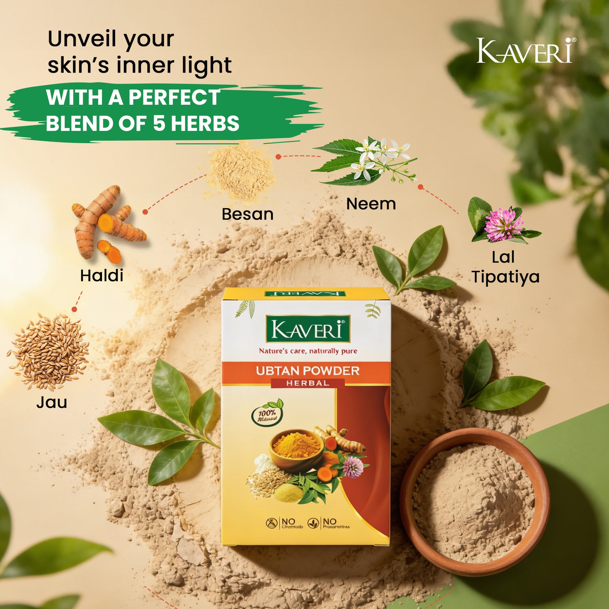 Kaveri Ubtan Powder for Glowing Skin & Tan Removal | Nature Sunnipindi Herbal Nalangu Maavu Ubtan Bath Powder For Skin | Ubtan Body Scrub | Face Pack Mask | Chemicals & Preservatives Free 200gm