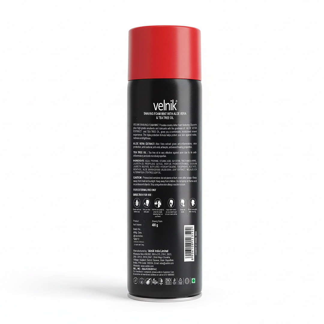 Shaving Foam Mint with Aloe Vera & Tea Tree Oil | Soft & Smooth Comfortable Shave | Refreshing Mint Foam | For Men | 400g