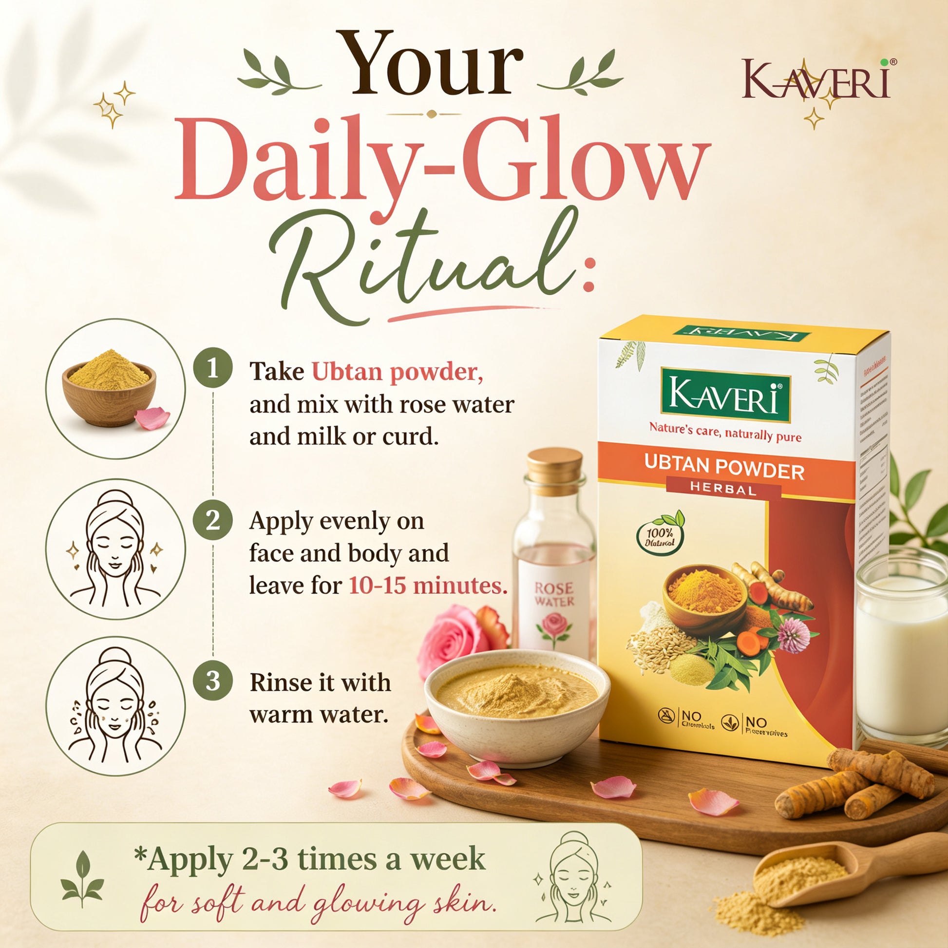 Kaveri Ubtan Powder for Glowing Skin & Tan Removal | Nature Sunnipindi Herbal Nalangu Maavu Ubtan Bath Powder For Skin | Ubtan Body Scrub | Face Pack Mask | Chemicals & Preservatives Free 200gm