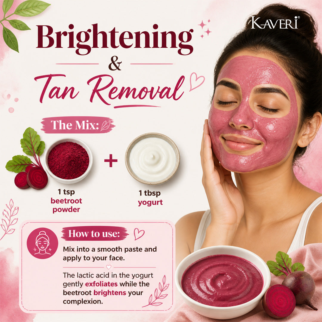 Kaveri Herbal Beetroot Powder | Natural Face & Hair Pack | Helps in Brightening, Pigmentation Care & Scalp Nourishment | 200gm