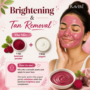 Kaveri Herbal Beetroot Powder | Natural Face & Hair Pack | Helps in Brightening, Pigmentation Care & Scalp Nourishment | 200gm