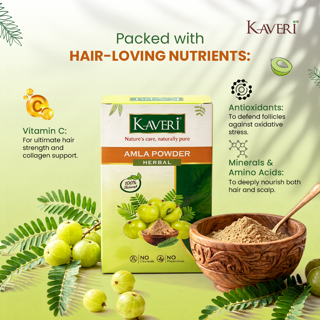 Kaveri Amla Powder for Hair & Skin Care Natural Indian Gooseberry Powder | Herbal Hair Mask & Face Pack | Chemicals & Preservatives Free 200gm