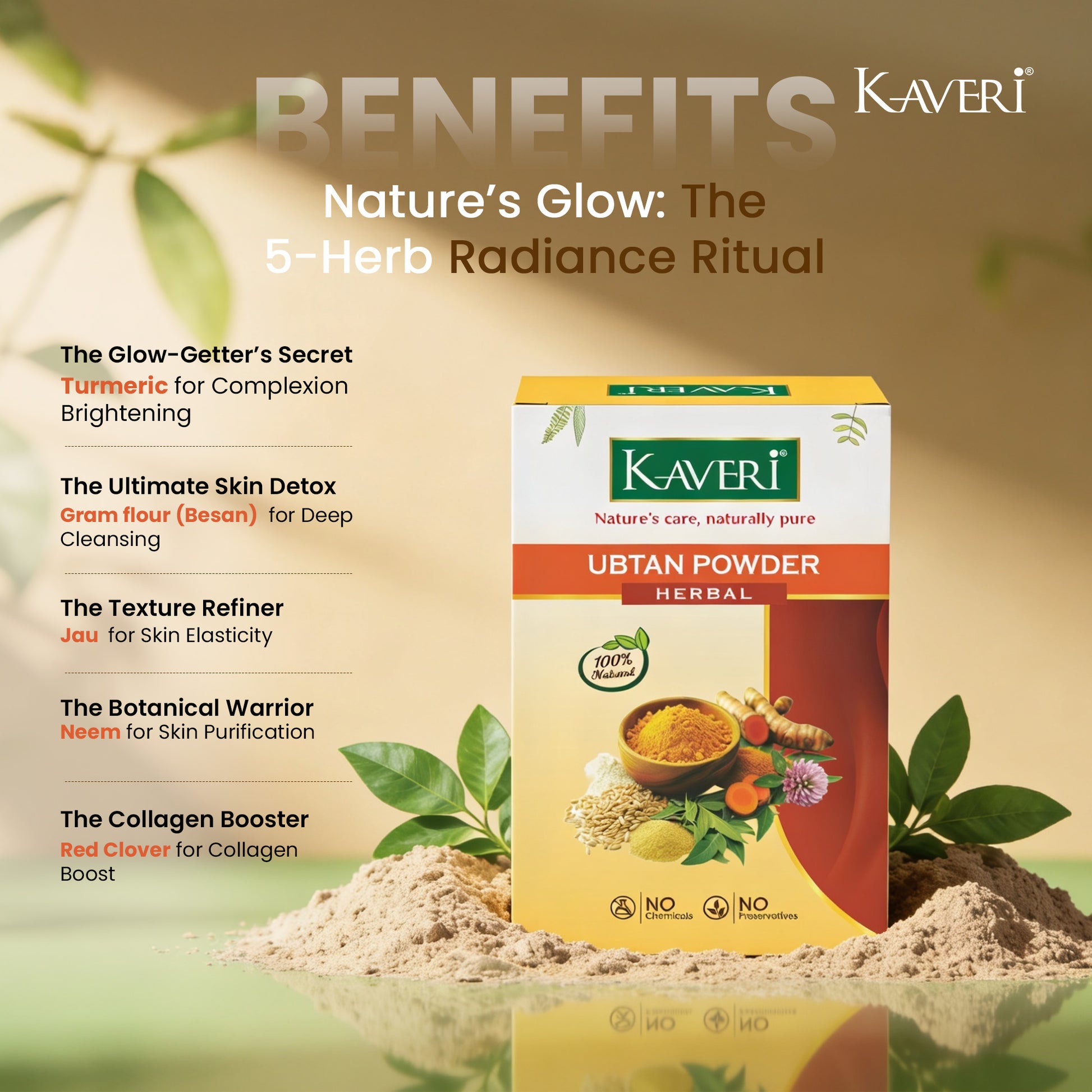 Kaveri Ubtan Powder for Glowing Skin & Tan Removal | Nature Sunnipindi Herbal Nalangu Maavu Ubtan Bath Powder For Skin | Ubtan Body Scrub | Face Pack Mask | Chemicals & Preservatives Free 200gm