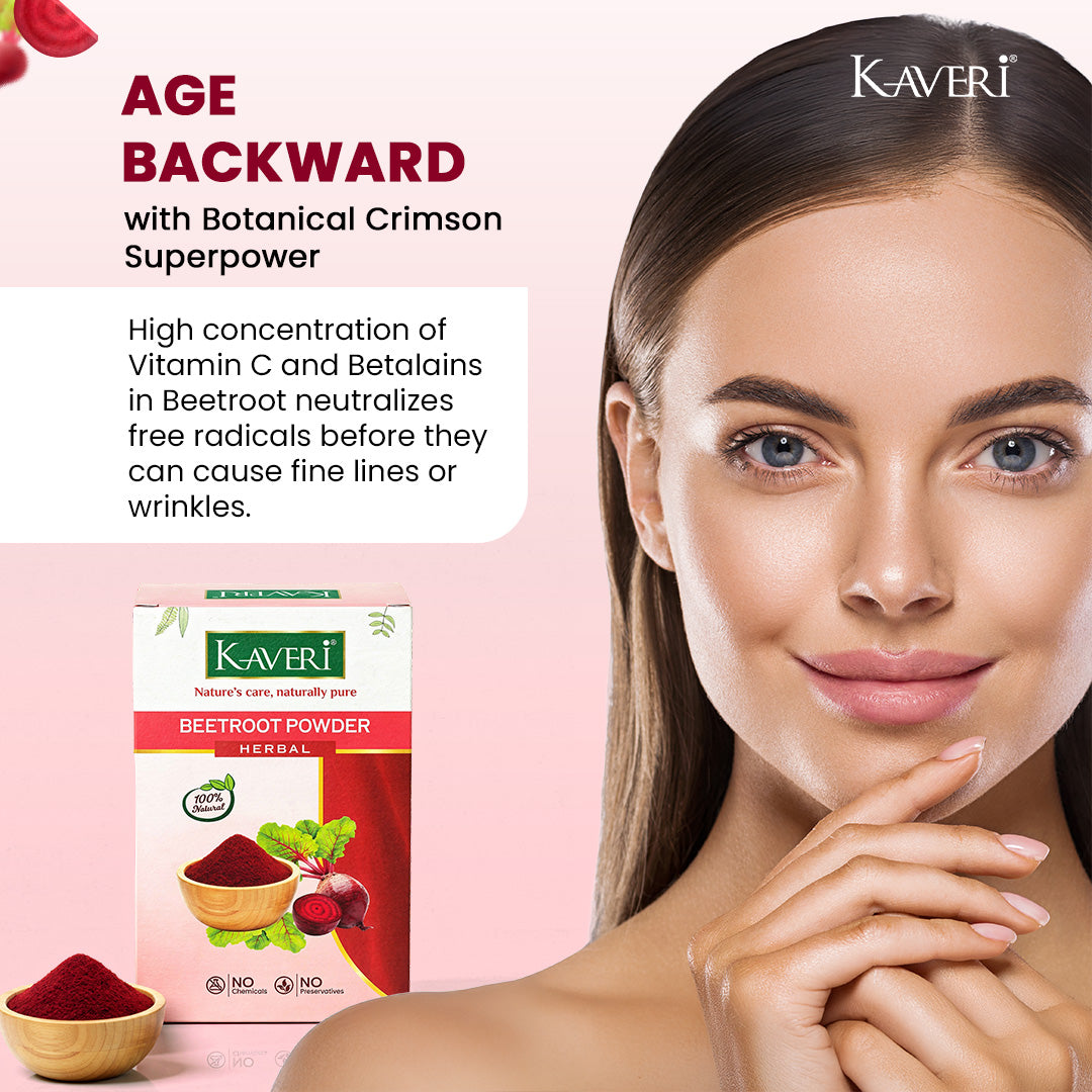 Kaveri Herbal Beetroot Powder | Natural Face & Hair Pack | Helps in Brightening, Pigmentation Care & Scalp Nourishment | 200gm