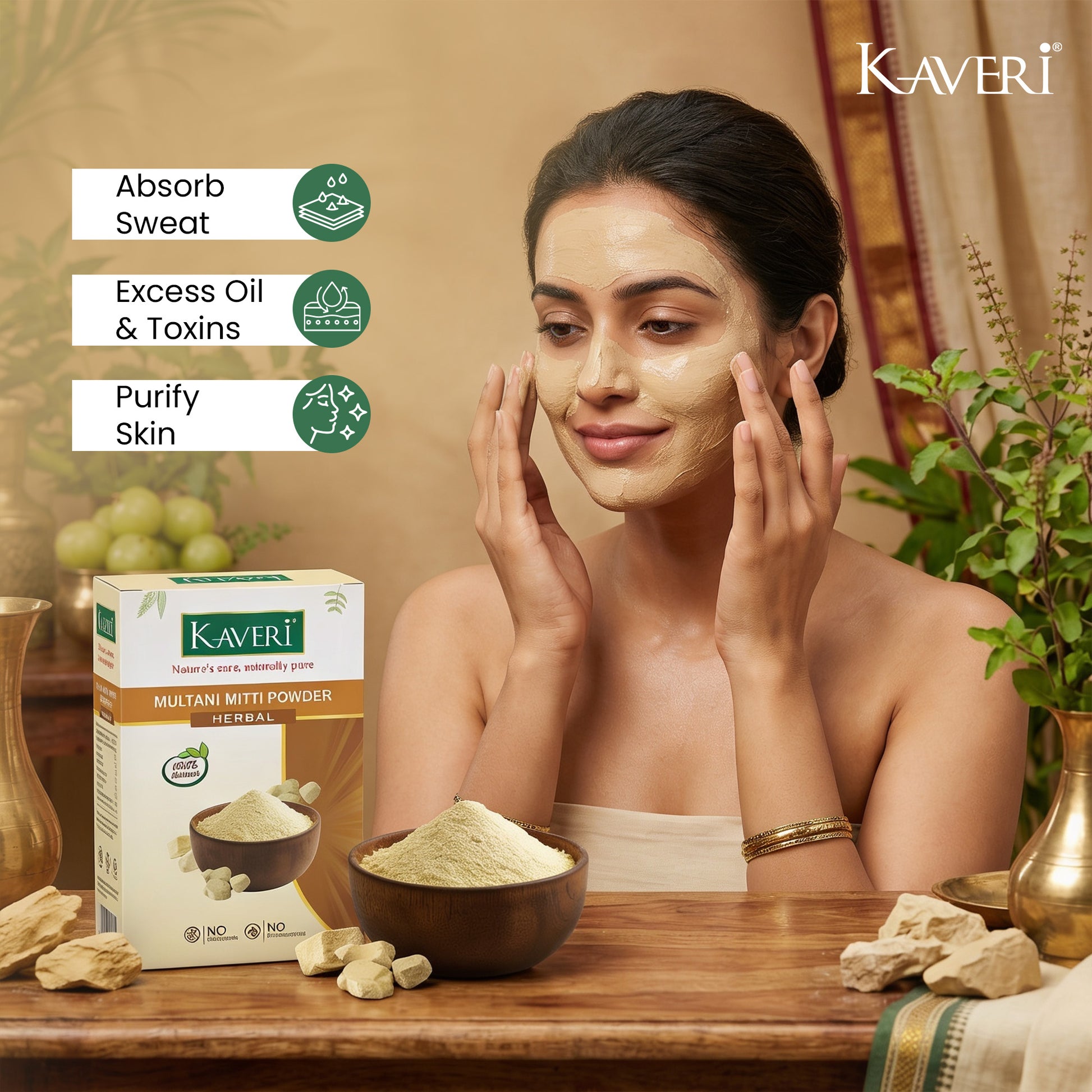 Kaveri Multani Mitti Powder for Face & Body Care | Natural Fuller’s Earth Powder | Deep Cleansing & Oil Control | Herbal Skincare Powder for Glowing Skin | 100% Chemicals & Preservatives Free – 200gm