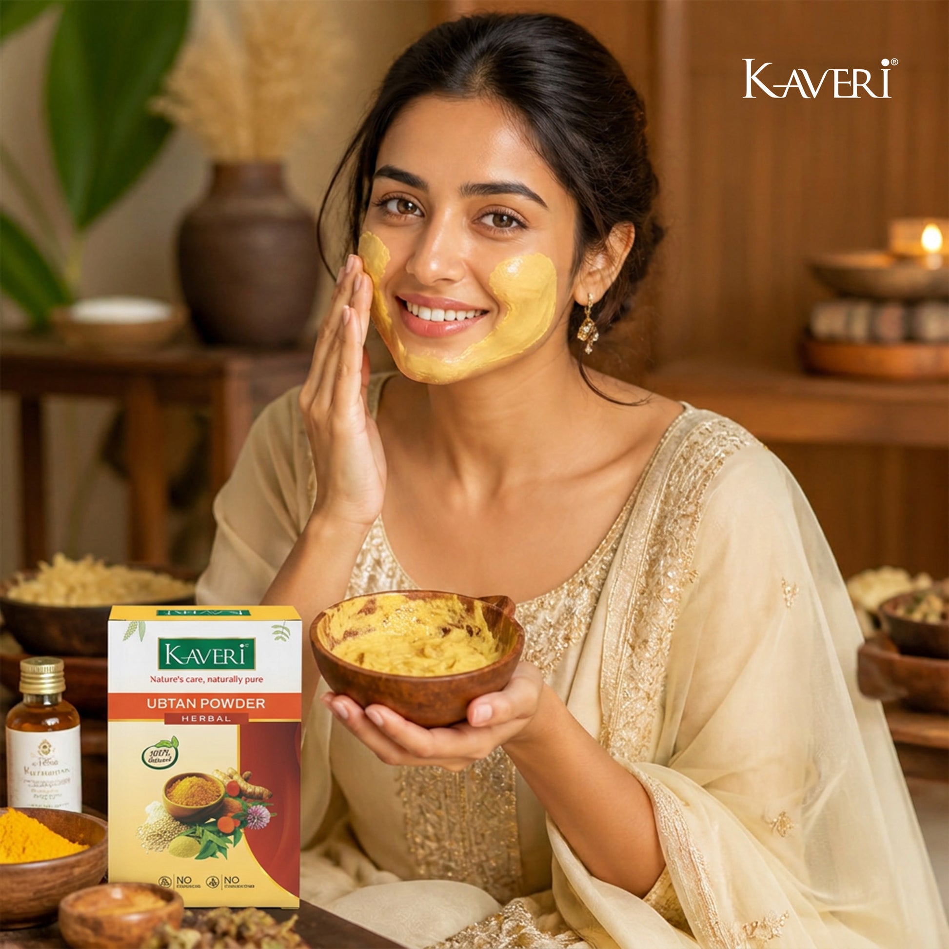 Kaveri Ubtan Powder for Glowing Skin & Tan Removal | Nature Sunnipindi Herbal Nalangu Maavu Ubtan Bath Powder For Skin | Ubtan Body Scrub | Face Pack Mask | Chemicals & Preservatives Free 200gm
