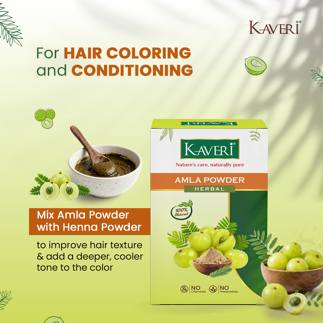Kaveri Amla Powder for Hair & Skin Care Natural Indian Gooseberry Powder | Herbal Hair Mask & Face Pack | Chemicals & Preservatives Free 200gm