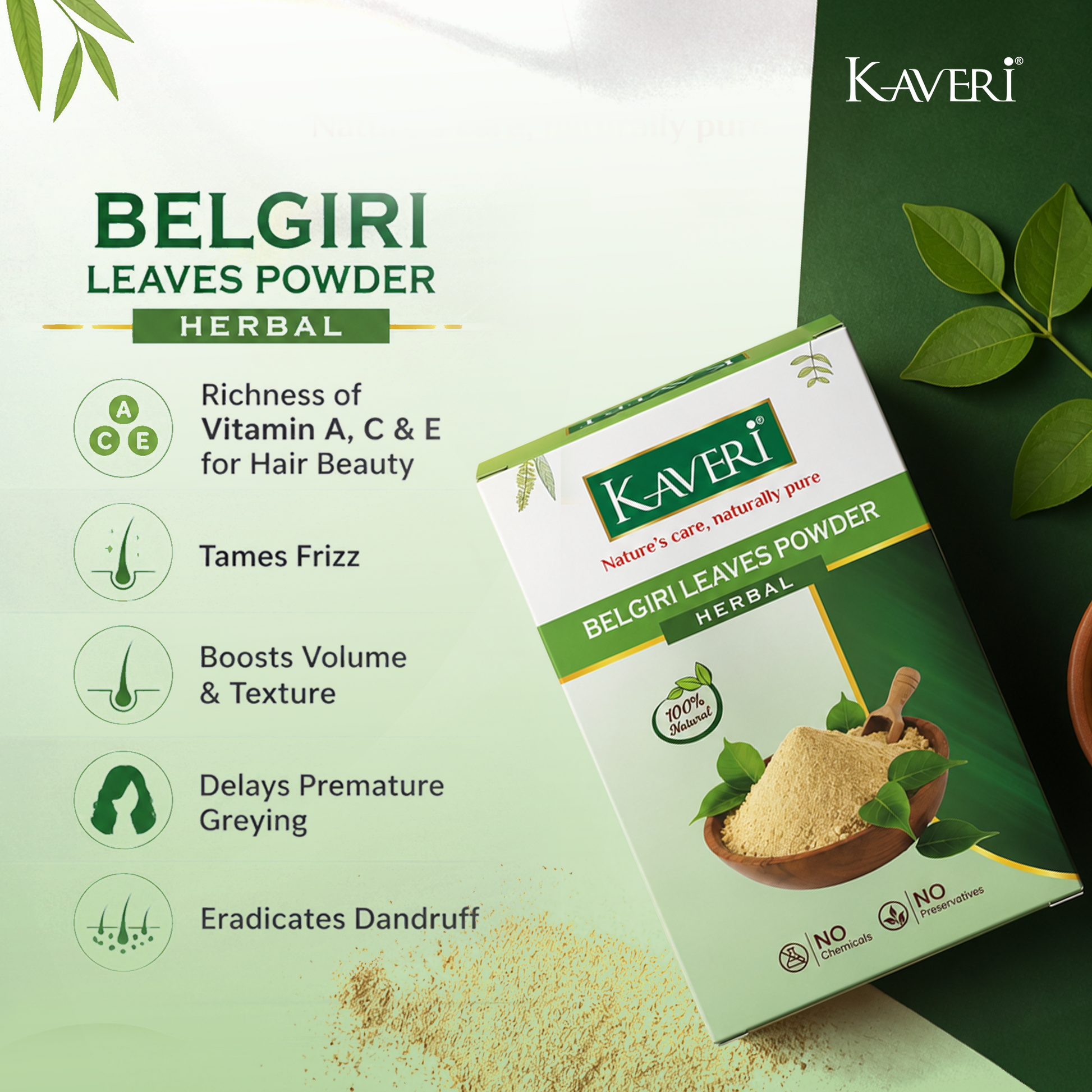 Kaveri Belgiri Leaves Powder | Natural Bael Leaf Powder for Skin & Hair Care | Herbal Face Pack | Scalp Care & Hair Mask| Chemicals & Preservatives Free 200g