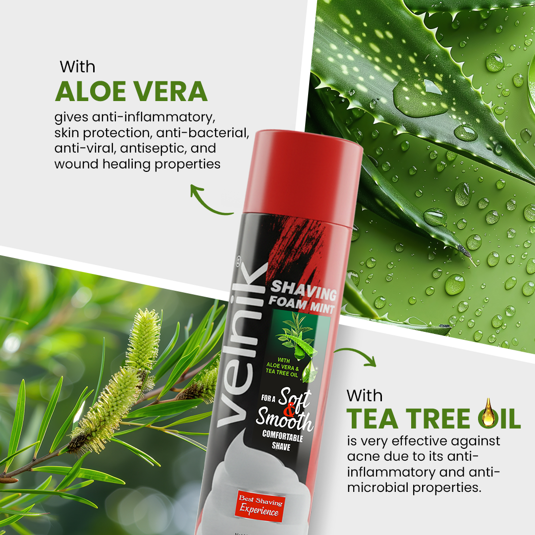 shaving with aloe vera plant Shaving Foam Mint with Aloe Vera & Tea Tree Oil