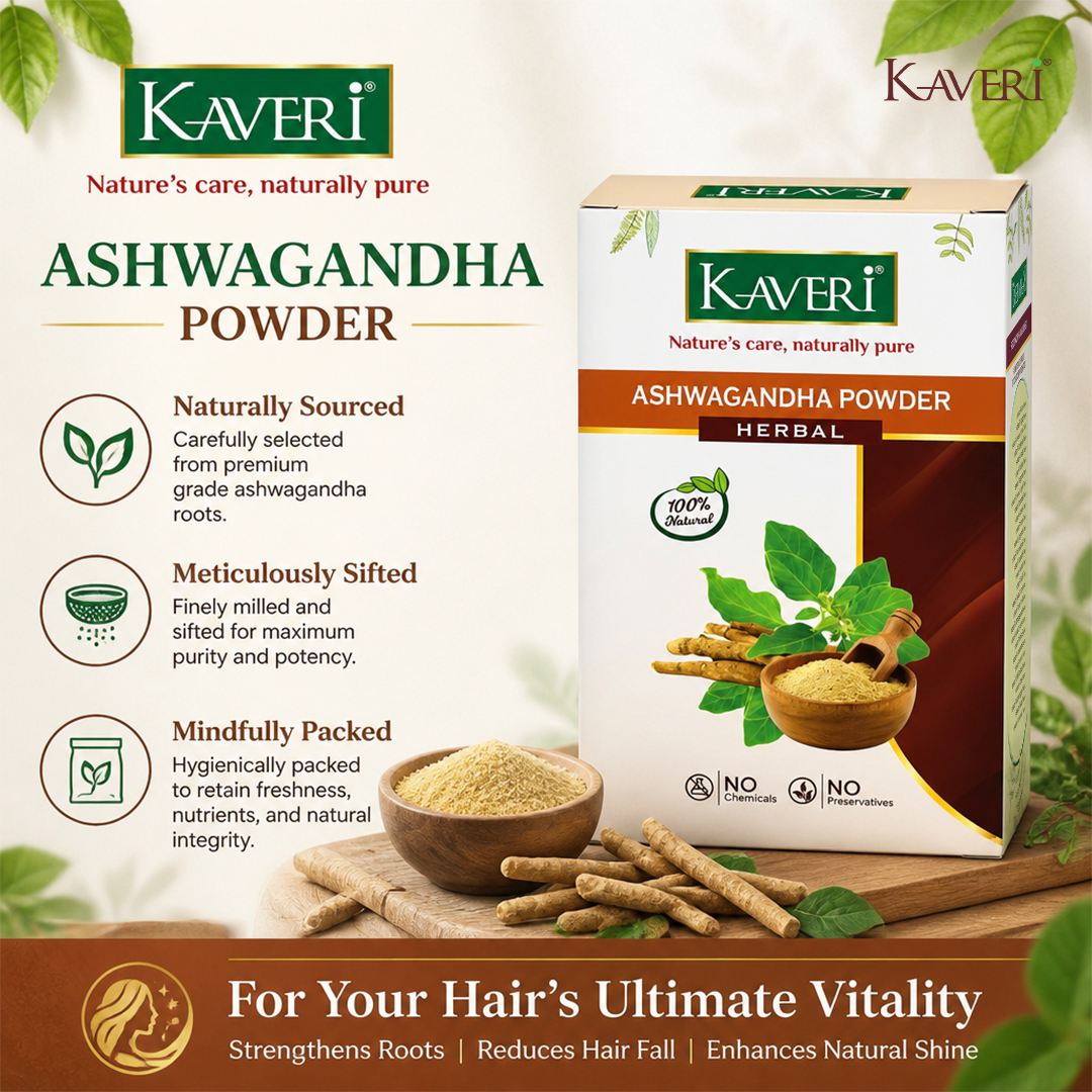 Kaveri Ashwagandha Powder for Hair & Skin Care | Natural Organic Herbal Ashwagandha Powder | DIY Face Pack & Hair Mask | Chemicals & Preservatives Free 200gm