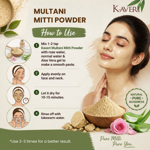 Kaveri Multani Mitti Powder for Face & Body Care | Natural Fuller’s Earth Powder | Deep Cleansing & Oil Control | Herbal Skincare Powder for Glowing Skin | 100% Chemicals & Preservatives Free – 200gm