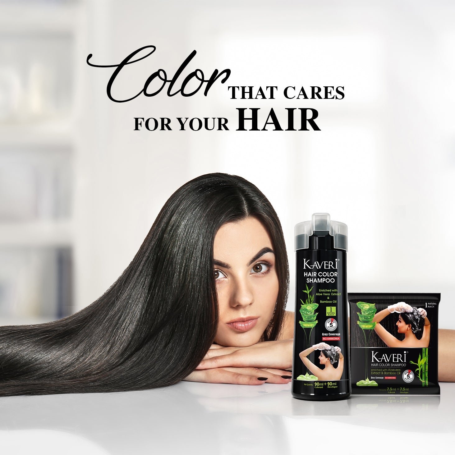 Kaveri Hair Color Shampoo For Men & Women (Natural Black 180Ml) No Ammonia, No Parabens Enriched with Aloe Vera Extract, Bamboo Oil & Henna