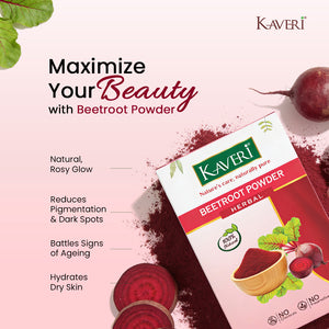 Kaveri Herbal Beetroot Powder | Natural Face & Hair Pack | Helps in Brightening, Pigmentation Care & Scalp Nourishment | 200gm