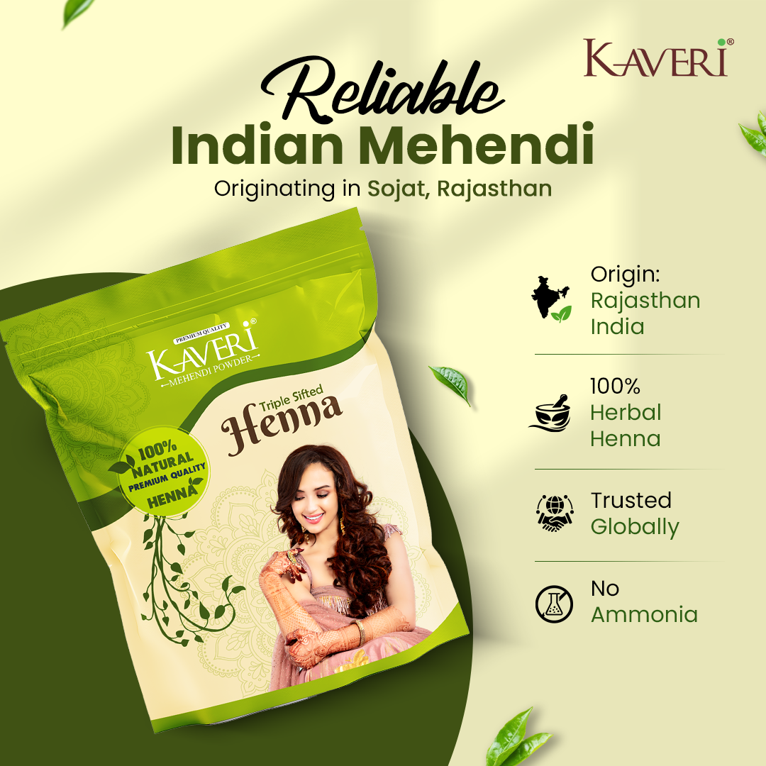 Kaveri Triple Shifted Mehendi Powder 100% Natural Henna Powder for Hairs, Hands & Feet (250 & 500 gm)