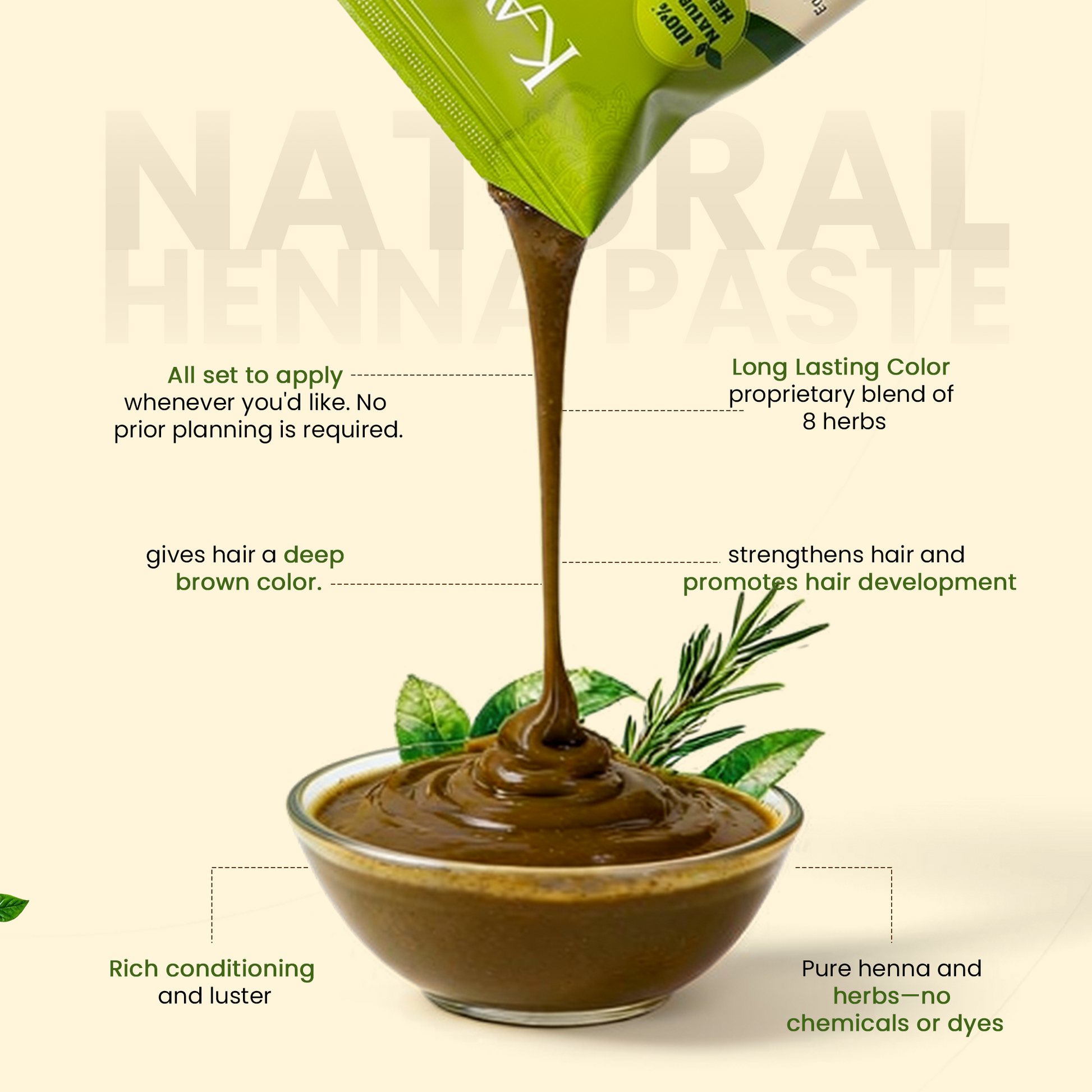 KAVERI Ready to Use Henna Paste for Hair | Natural Hair Color with Henna, Amla & Shikakai | Rich Brown Shade | No Chemicals | Helps Nourish & Strengthen Hair | 250g