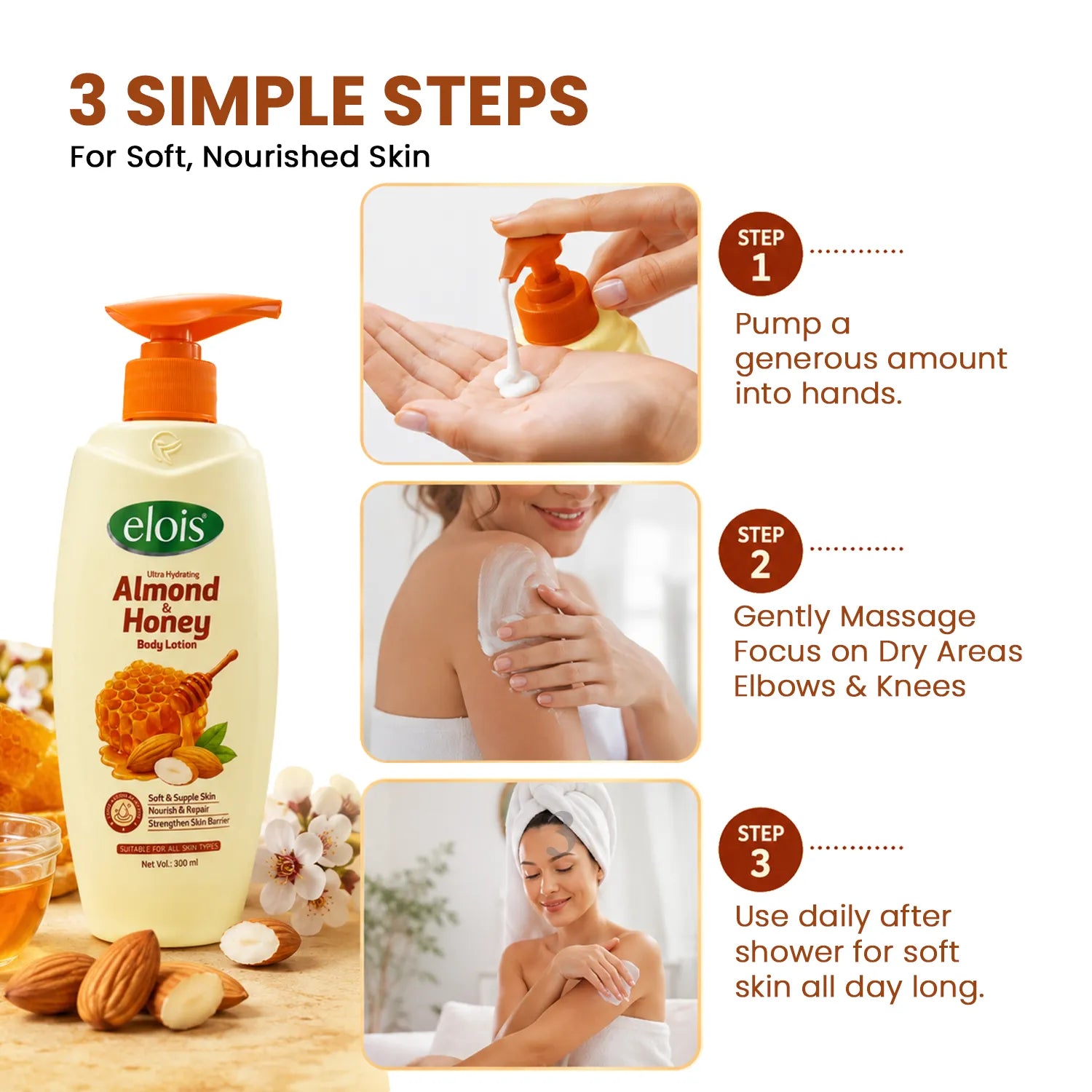 Elois Almond & Honey Body Lotion Ultra Hydrating with Sweet Almond Oil & Honey Extract 500 ml