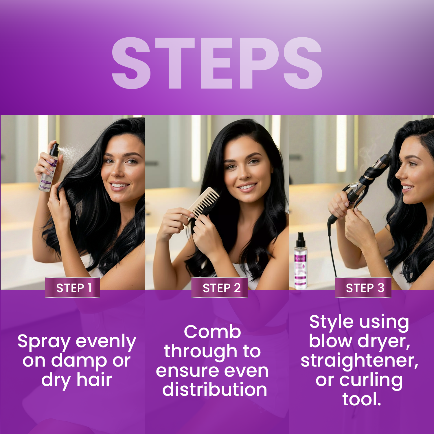 Kaveri Heat Protect Spray for Hair | Heat Protection up to 220°C | Reduces Frizz up to 48 Hours | Adds Shine & Smoothness | Paraben, Sulphate, Alcohol Free | 100 ml