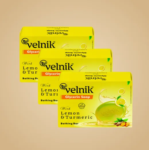 Velnik Glycerin Soap With Lemon and Turmeric Bathing Bar Soap for Soft, Glowing, Moisturizes Skin & Body, Paraben-Free Body Soaps For Bath Ideal for Men & Women 100 GM (Pack of 3,4 & 6)