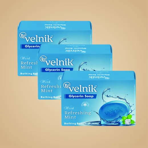Velnik Glycerin Soap With Mint Gentle Cleansing Hydrates Refreshment Skin Body Wash for Women & Men with Skin Conditioners for Radiant Glow & Moisturised Suitable for All Skin Types 75 gm (Pack Of 3, 4 & 6)