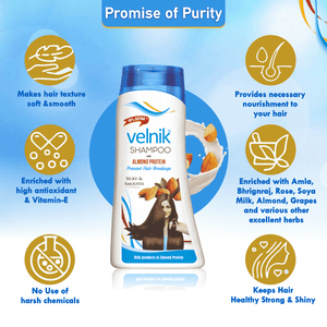 Velnik Natural Shine Hair Shampoo with Goodness of Almond Prevent Hair Breakage For Silky Smoothing and Dry Hair - pack of 3 (88ml)