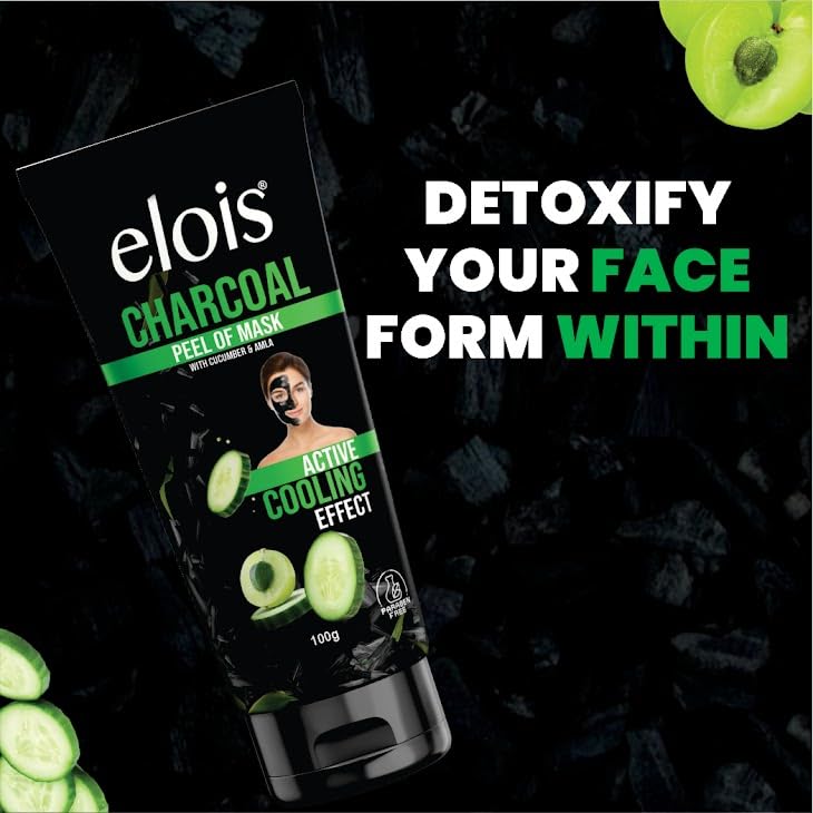 Elois Charcoal Peel Off Face Mask for Men & Women | Removes Blackheads and Whiteheads | Active Cooling Effect | Deep Skin Purifying Cleansing (100 gm)