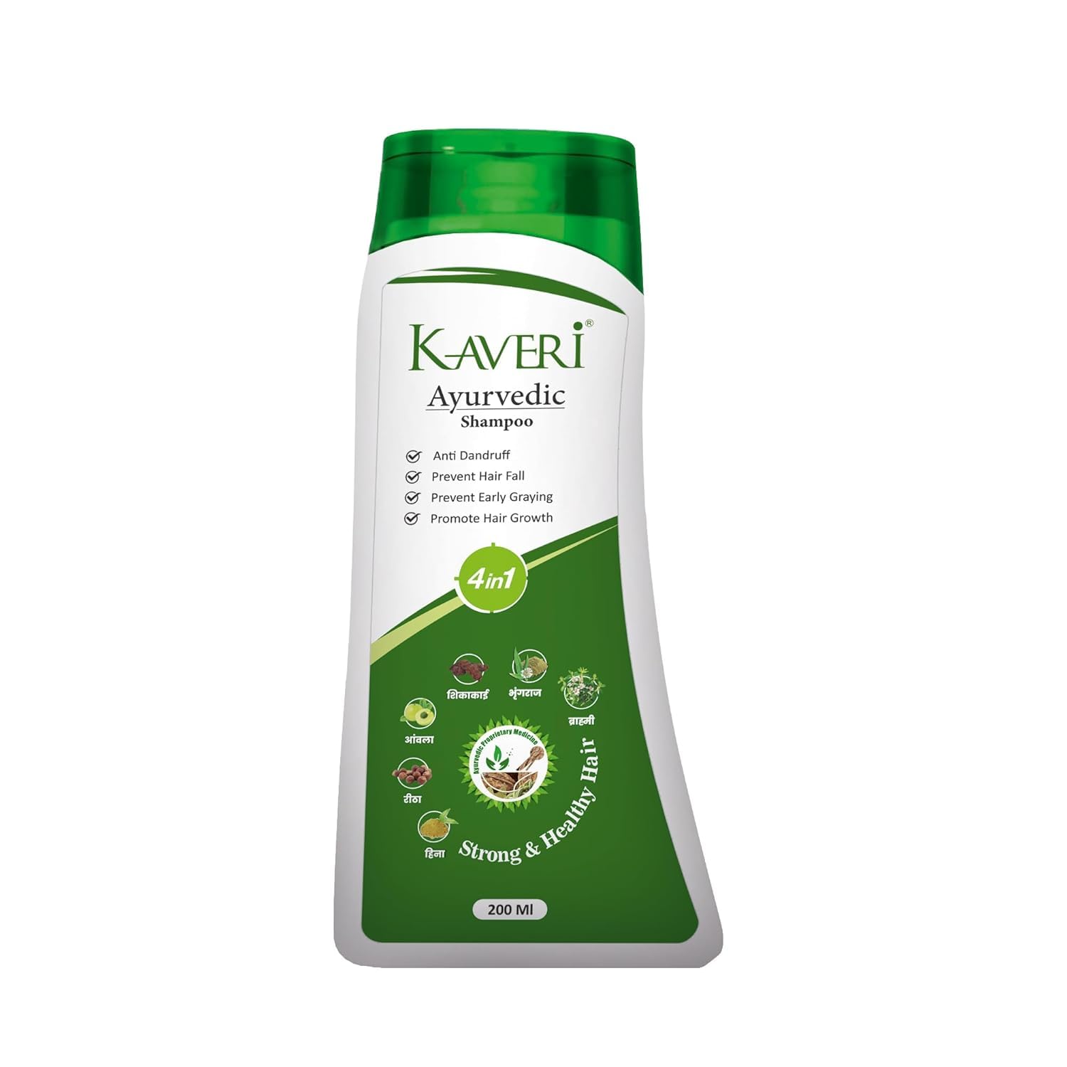 Kaveri Ayurvedic Shampoo 4-in-1 – Anti Dandruff, Hair Fall Control, Prevents Early Greying & Promotes Hair Growth – With Amla, Shikakai, Bhringraj, Reetha & Neem – 200 ml