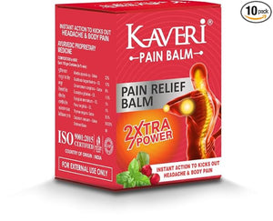 Kaveri Pain balm 2X Xtra PowerAyurvedic balm for effective Relief from Headache and Body pain,Sprain Muscle Pain, Joint Pain, Knee Pain and Cold (pack of 10, 8gm each)