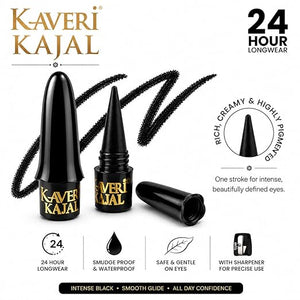 Kaveri Black Kajal | Smudge-Proof Long-Lasting Eye Kohl | Herbal Formula for Sensitive Eyes | Vegan Chemical-Free | (Pack of 2) 4g