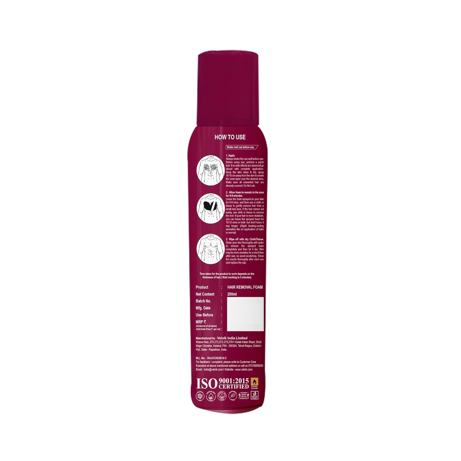 Elois Male Body Hair Remover Spray with Papaya Extract 200ml (Pack of 1 & 2)