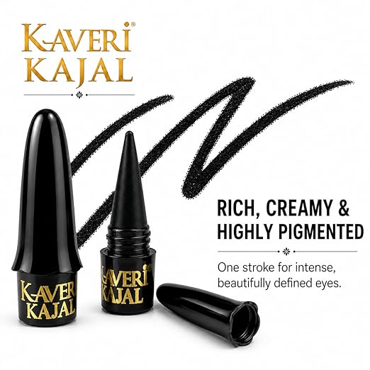 Kaveri Black Kajal | Smudge-Proof Long-Lasting Eye Kohl | Herbal Formula for Sensitive Eyes | Vegan Chemical-Free | (Pack of 2) 4g