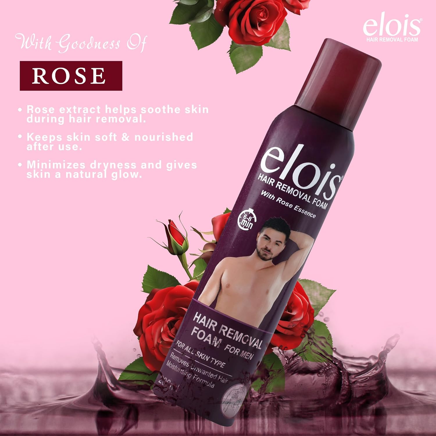 Elois Hair Removal Foam Spray For Men Painless Hair Removal For Arms Underarms & Legs – With Rose Extract Suitable For All Skin Type 200ml (Pack of 1 & 2, Rose)