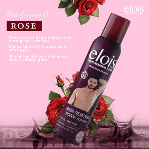 Elois Hair Removal Foam Spray For Men Painless Hair Removal For Arms Underarms & Legs – With Rose Extract Suitable For All Skin Type 200ml (Pack of 1 & 2, Rose)