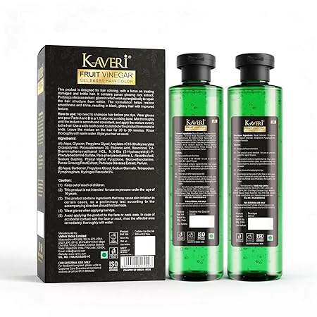 Kaveri Fruit Vinegar Gel Hair Color Natural Black Hair Dye for Men & Women | No Ammonia & No Harsh PPD Long-Lasting Colour Gentle on Scalp For 100% Grey Coverage 450ml x 2