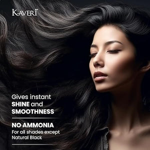 Kaveri Creme Hair Color Rich Long Lasting Semi Permanent Hair Dye Ammonia Free Enriched With Argan Avocado Sunflower Oils for 100% Gray Coverage & Root Touch Up for Men & Women - 60gm + 60ml