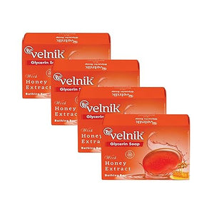 Velnik Glycerin Soap With Honey Extract Bathing Bar Soap for Soft, Glowing, Moisturizes Skin & Body, Paraben-Free Body Soaps For Bath Ideal for Men & Women 125 GM (Pack of 3,4 & 6)