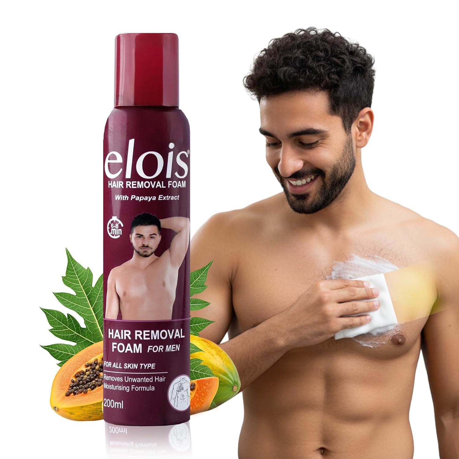Elois Male Body Hair Remover Spray with Papaya Extract 200ml (Pack of 1 & 2)