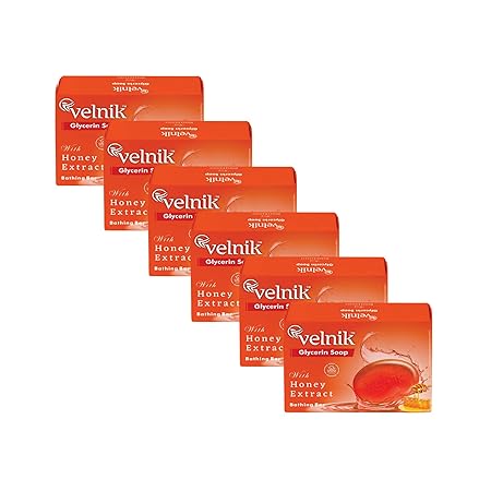 Velnik Glycerin Soap With Honey Extract Bathing Bar Soap for Soft, Glowing, Moisturizes Skin & Body, Paraben-Free Body Soaps For Bath Ideal for Men & Women 75 GM (Pack of 3,4 & 6)