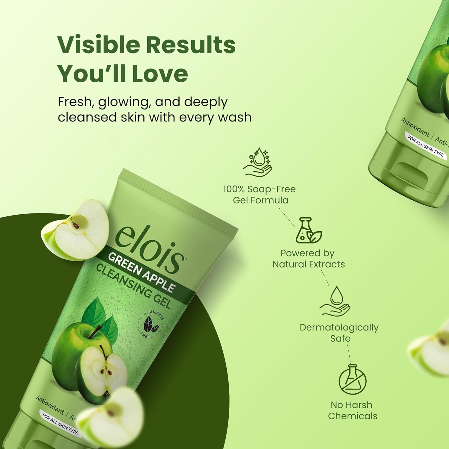 Elois Face Cleanser Gel Foaming Face Wash For Deep Cleansing & Hydrating With Green Apple Extract For Oily Acne Prone Skin For Men Women & Girls – 100gm