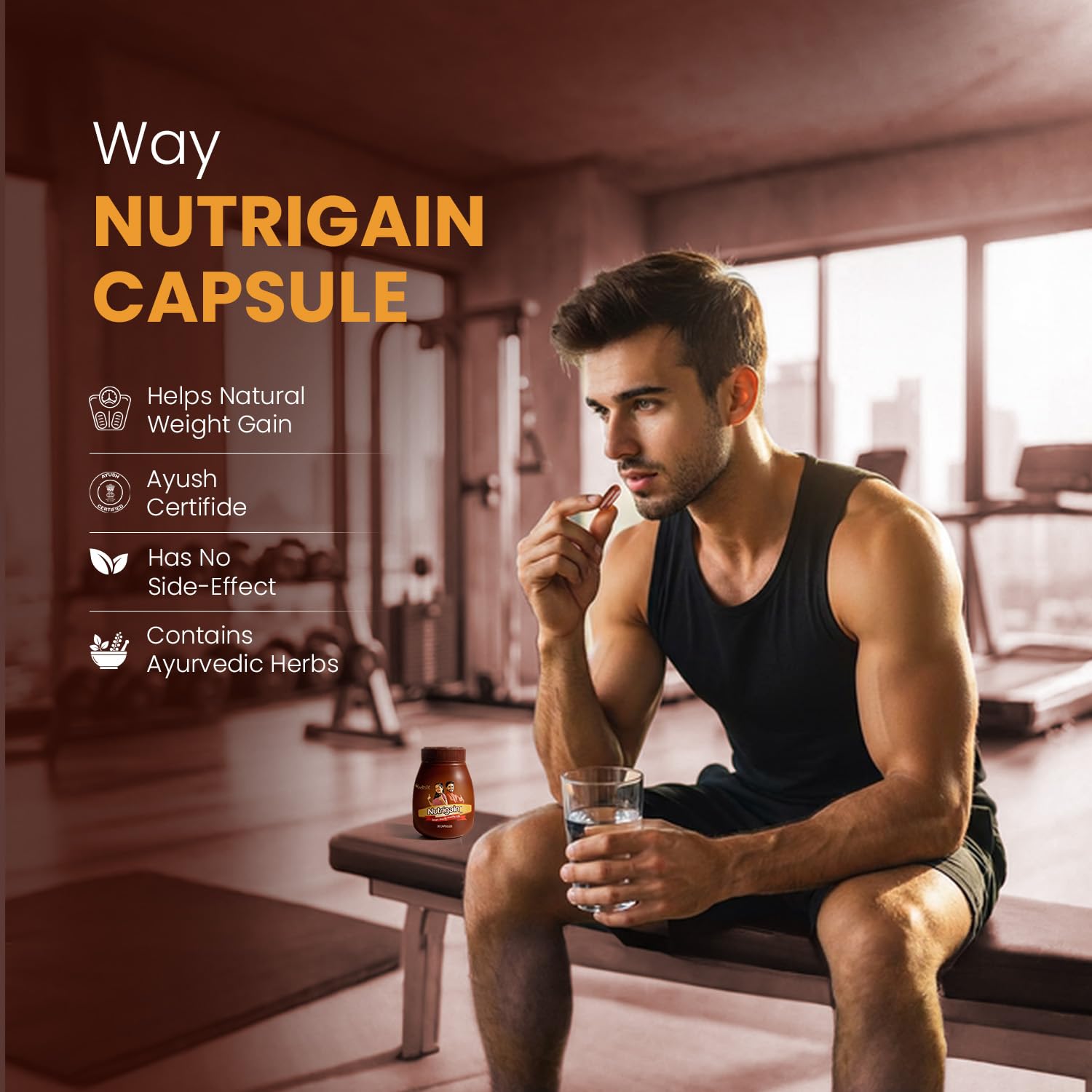 Nutrigain Ayurvedic Weight Gain Capsules for Men & Women | 60 Capsules