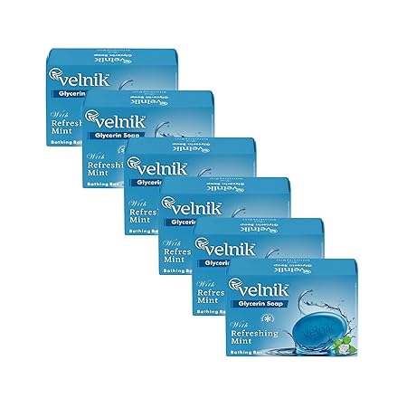 Velnik Glycerin Soap With Mint Gentle Cleansing Hydrates Refreshment Skin Body Wash for Women & Men with Skin Conditioners for Radiant Glow & Moisturised Suitable for All Skin Types 125 gm (Pack Of 3, 4 & 6)